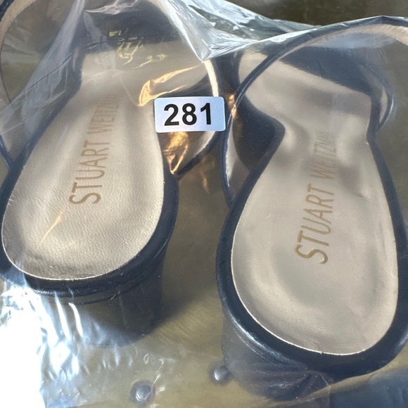 Stuart Weitzman Block Heel Sandal 7.5 Aleena Slide Two Strap Leather Chic Black - Picture 9 of 9